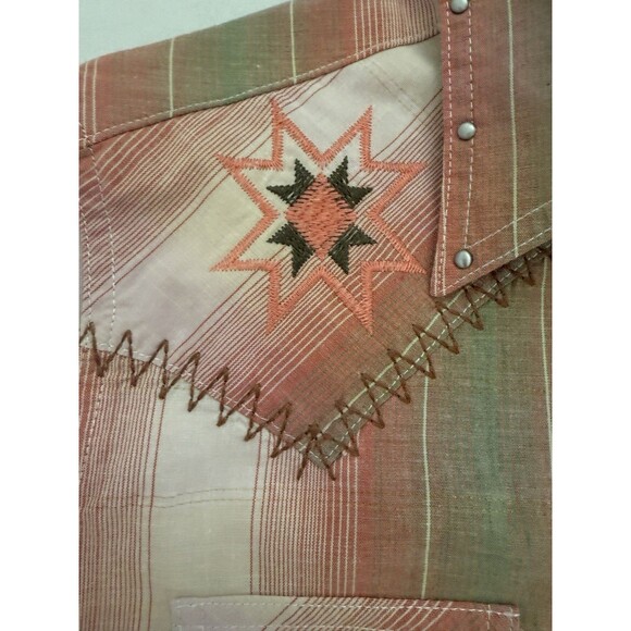 Y2K Wrangler Western Shirt Aztec Pearl Snap Embroidered Pink Stripe Womens Med - Picture 6 of 11